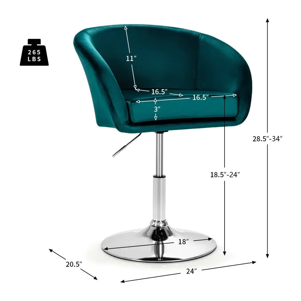 360 Degree Swivel Makeup Stool Accent Chair with Round Back and Metal Base-Green - Green - Accent Chairs