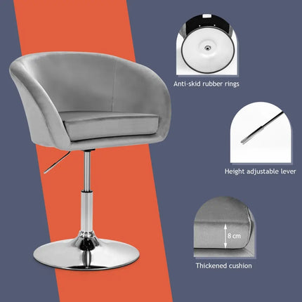 360 Degree Swivel Makeup Stool Accent Chair with Round Back and Metal Base-Gray Costway