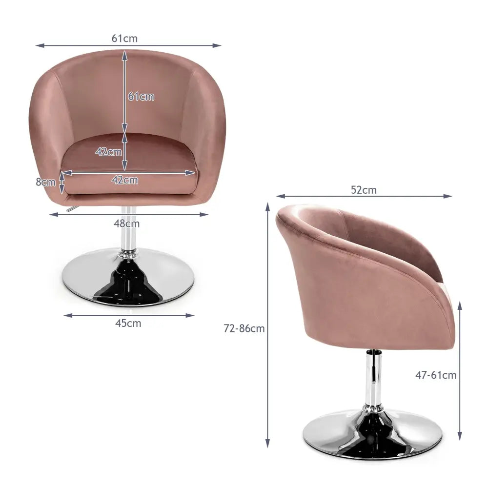 360 Degree Swivel Makeup Stool Accent Chair with Round Back and Metal Base-Pink - Pink - Accent Chairs