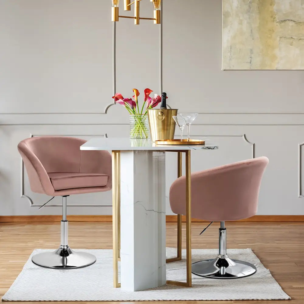 360 Degree Swivel Makeup Stool Accent Chair with Round Back and Metal Base-Pink - Pink - Accent Chairs
