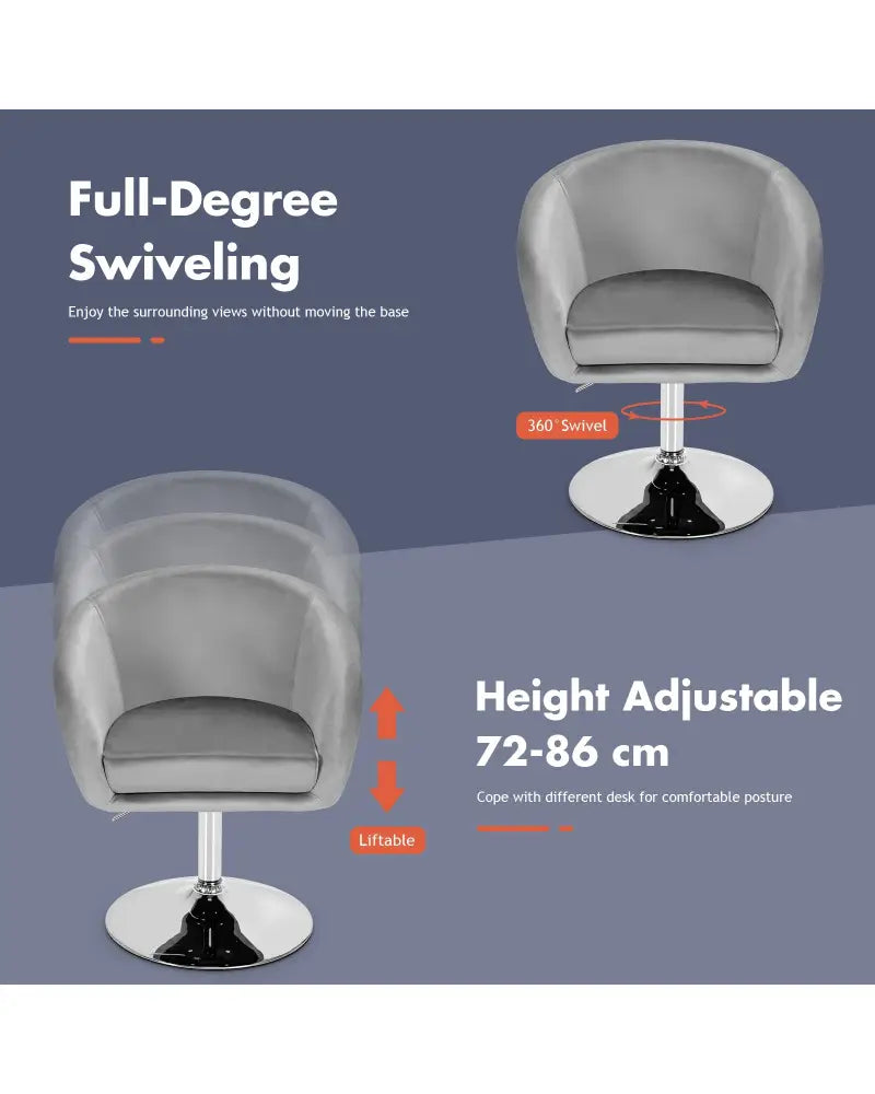 360 Degree Swivel Makeup Stool Accent Chair with Round Back and Metal Base-Gray - Gray - Accent Chairs