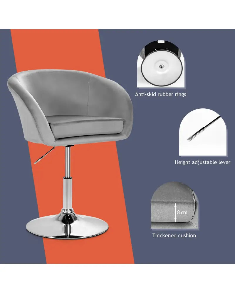 360 Degree Swivel Makeup Stool Accent Chair with Round Back and Metal Base-Gray - Gray - Accent Chairs
