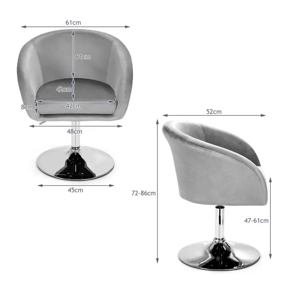 360 Degree Swivel Makeup Stool Accent Chair with Round Back and Metal Base-Gray - Gray - Accent Chairs