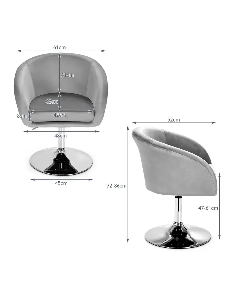 360 Degree Swivel Makeup Stool Accent Chair with Round Back and Metal Base-Gray - Gray - Accent Chairs