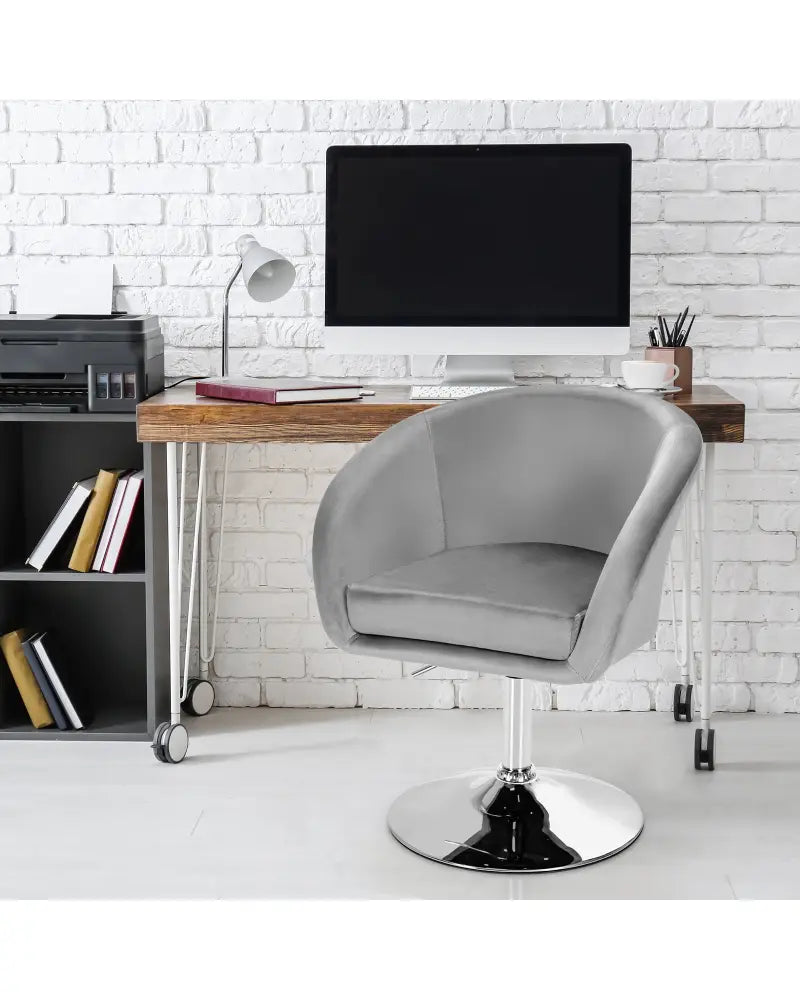 360 Degree Swivel Makeup Stool Accent Chair with Round Back and Metal Base-Gray - Gray - Accent Chairs