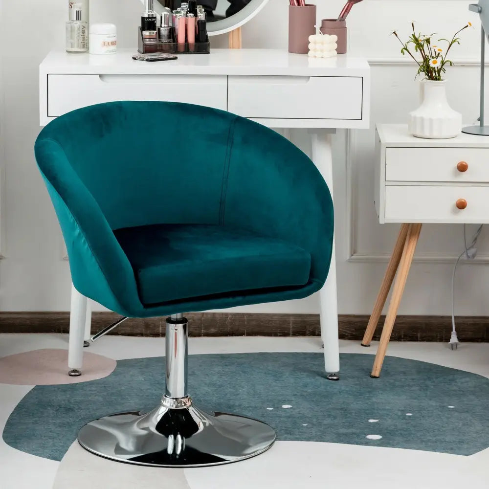 360 Degree Swivel Makeup Stool Accent Chair with Round Back and Metal Base-Green - Green - Accent Chairs