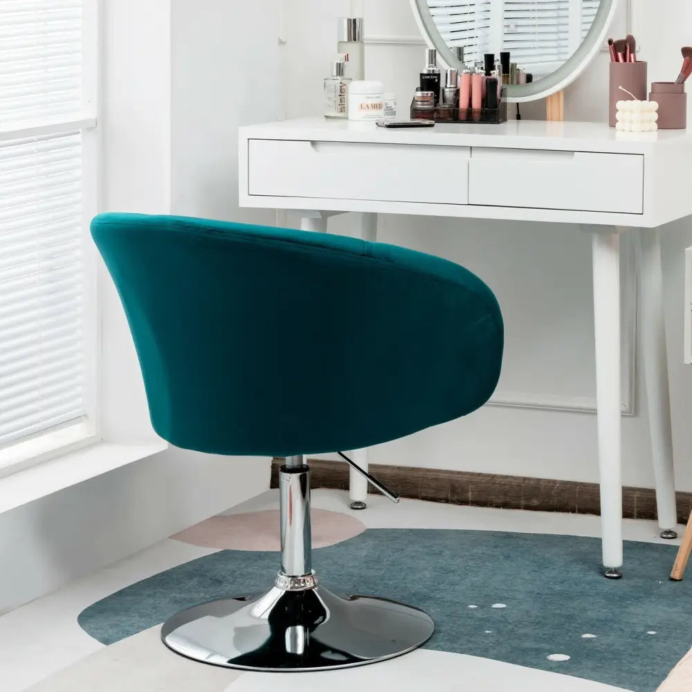 360 Degree Swivel Makeup Stool Accent Chair with Round Back and Metal Base-Green - Green - Accent Chairs