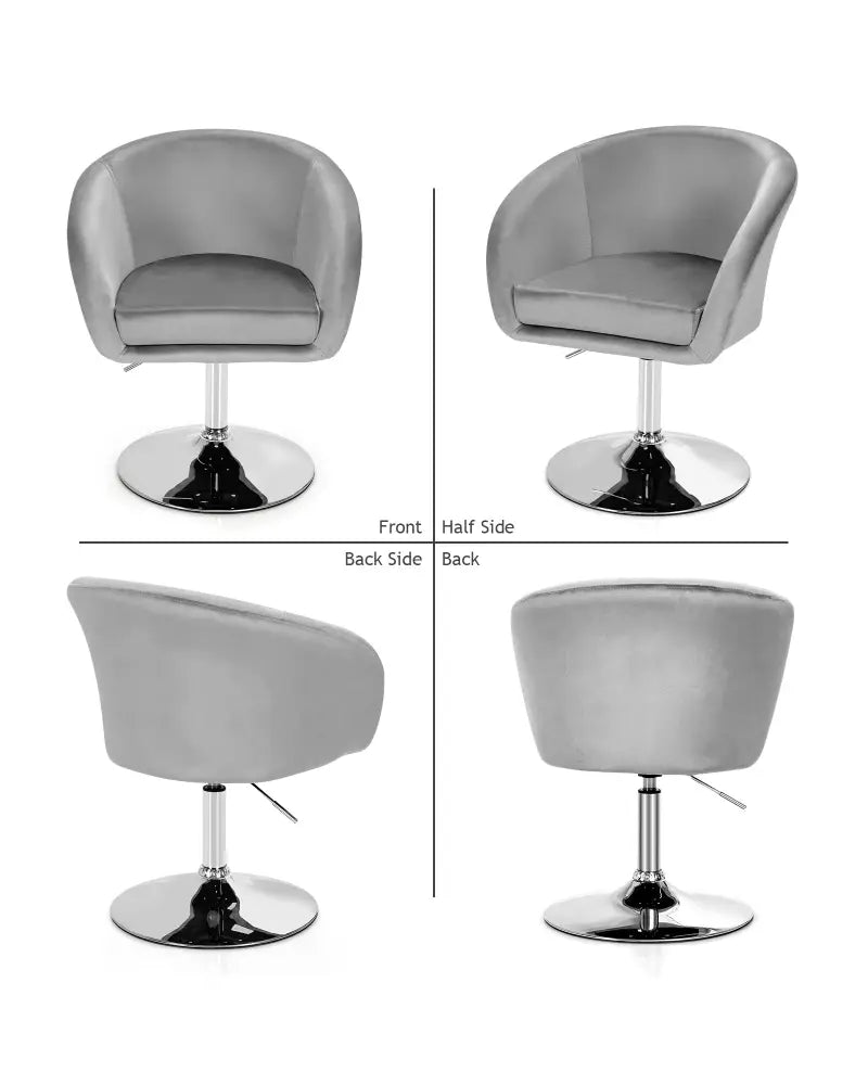 360 Degree Swivel Makeup Stool Accent Chair with Round Back and Metal Base-Gray - Gray - Accent Chairs