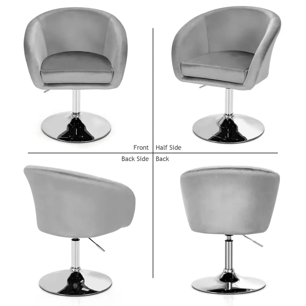 360 Degree Swivel Makeup Stool Accent Chair with Round Back and Metal Base-Gray - Gray - Accent Chairs