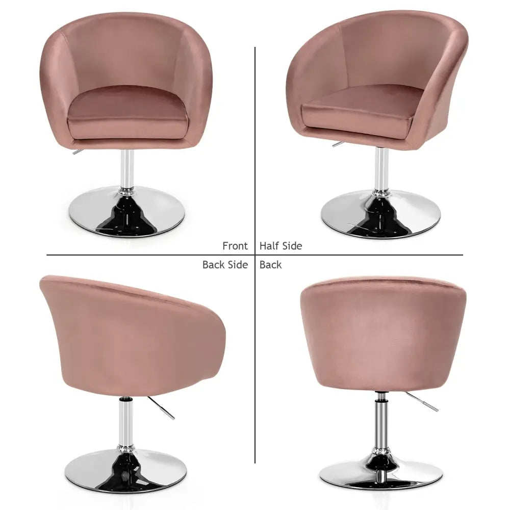 360 Degree Swivel Makeup Stool Accent Chair with Round Back and Metal Base-Pink - Pink - Accent Chairs