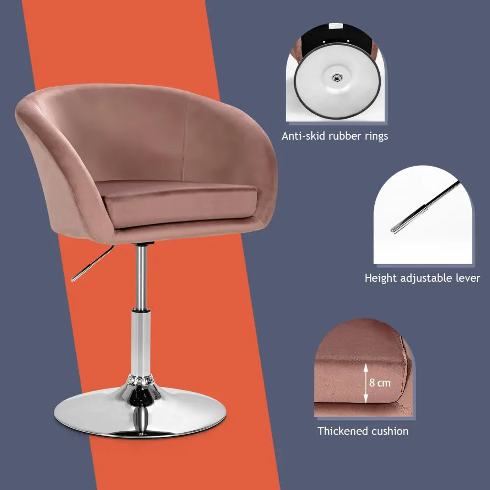 360 Degree Swivel Makeup Stool Accent Chair with Round Back and Metal Base-Pink - Pink - Accent Chairs