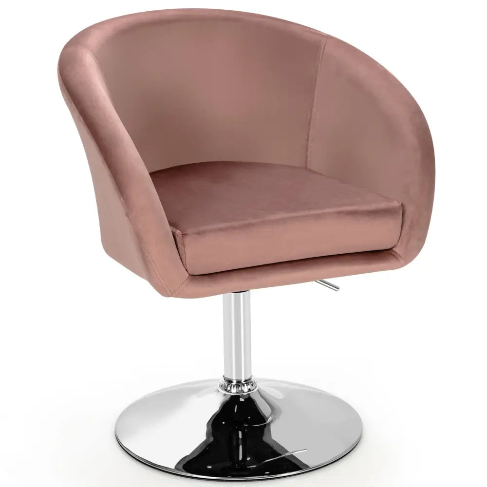360 Degree Swivel Makeup Stool Accent Chair with Round Back and Metal Base-Pink - Pink - Accent Chairs