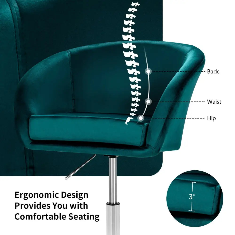 360 Degree Swivel Makeup Stool Accent Chair with Round Back and Metal Base-Green - Green - Accent Chairs