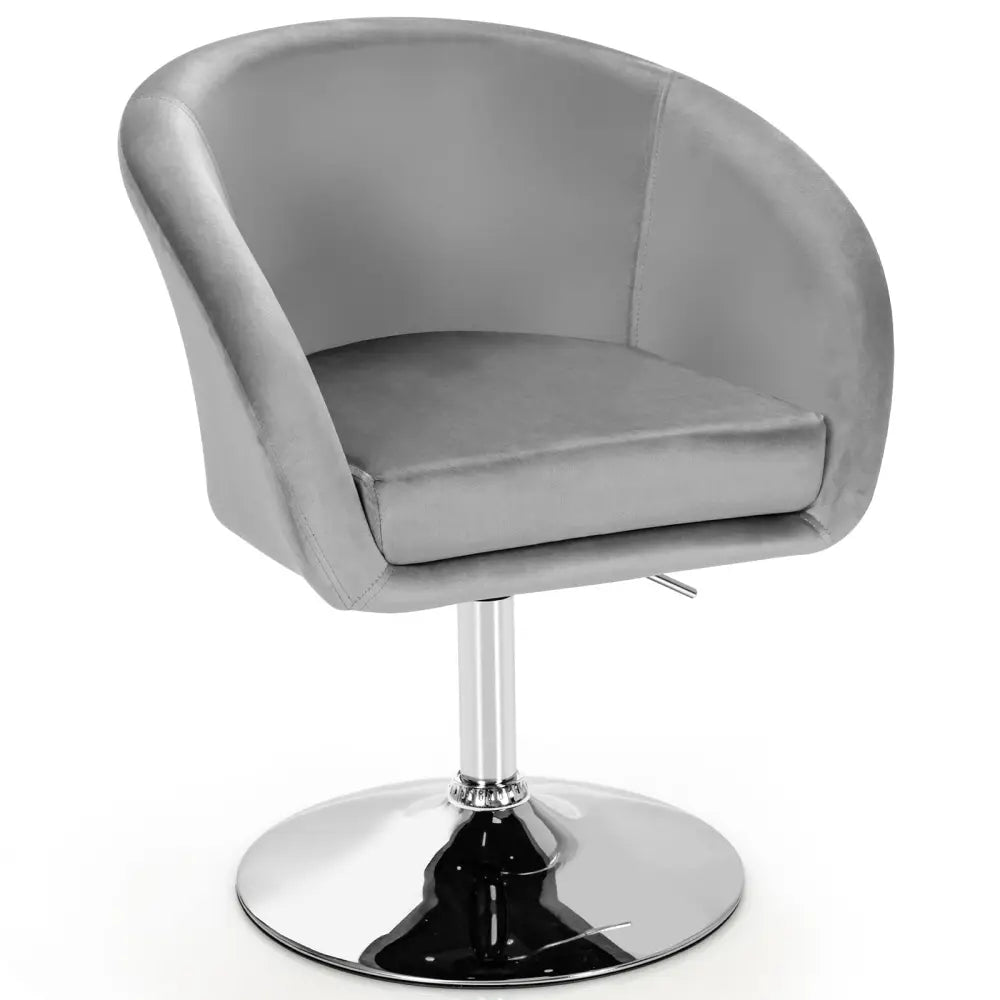 360 Degree Swivel Makeup Stool Accent Chair with Round Back and Metal Base-Gray - Gray - Accent Chairs