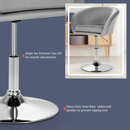 360 Degree Swivel Makeup Stool Accent Chair with Round Back and Metal Base-Gray Costway