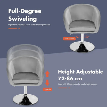 360 Degree Swivel Makeup Stool Accent Chair with Round Back and Metal Base-Gray Costway