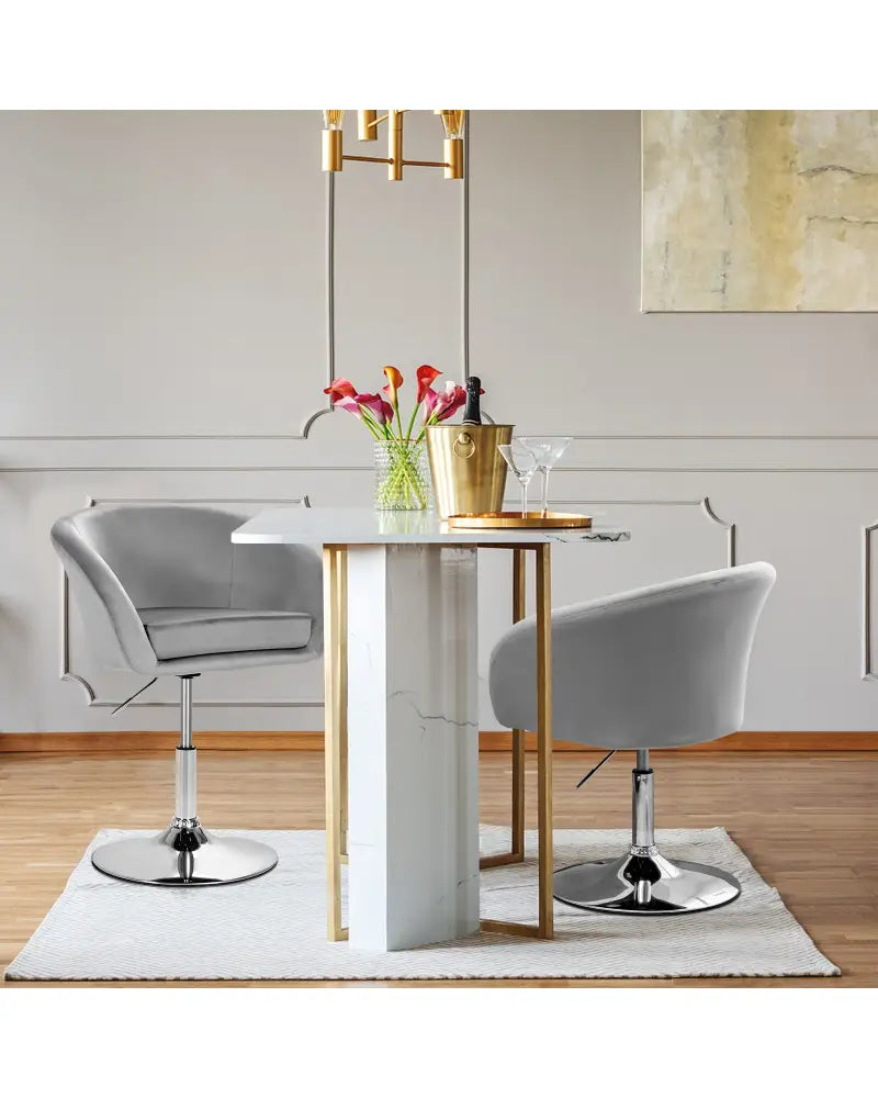 360 Degree Swivel Makeup Stool Accent Chair with Round Back and Metal Base-Gray - Gray - Accent Chairs