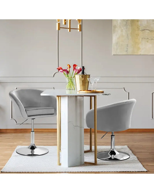 360 Degree Swivel Makeup Stool Accent Chair with Round Back and Metal Base-Gray - Gray - Accent Chairs