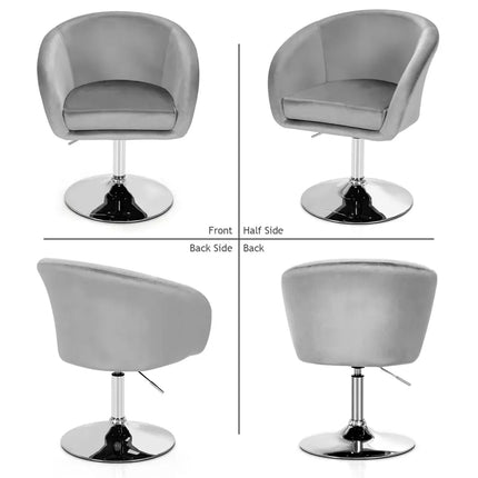 360 Degree Swivel Makeup Stool Accent Chair with Round Back and Metal Base-Gray Costway