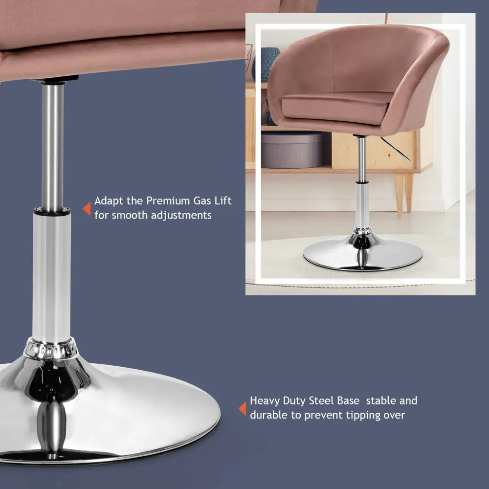 360 Degree Swivel Makeup Stool Accent Chair with Round Back and Metal Base-Pink - Pink - Accent Chairs