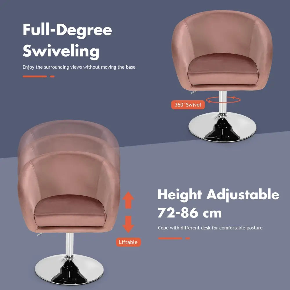 360 Degree Swivel Makeup Stool Accent Chair with Round Back and Metal Base-Pink - Pink - Accent Chairs