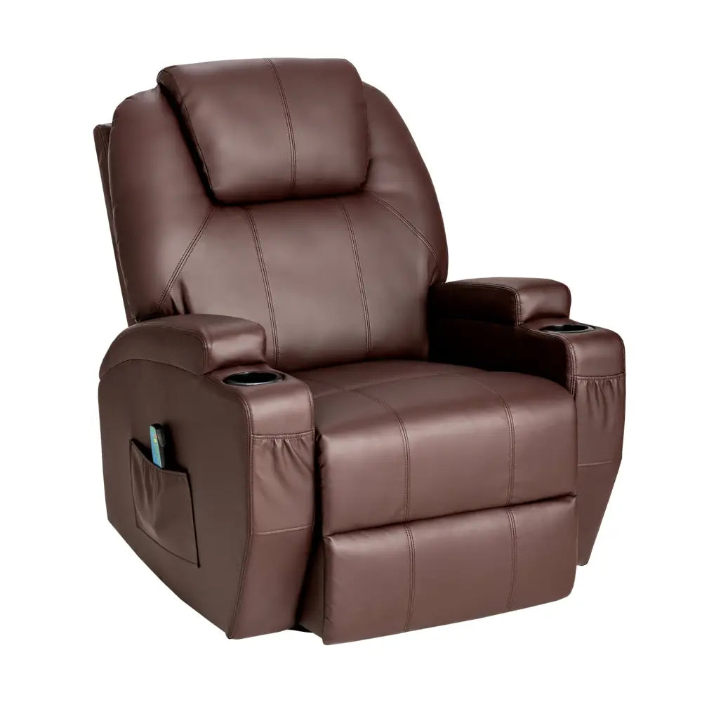360-Degree Swivel Massage Recliner Chair with Remote Control for Home-Brown - Brown - Recliners