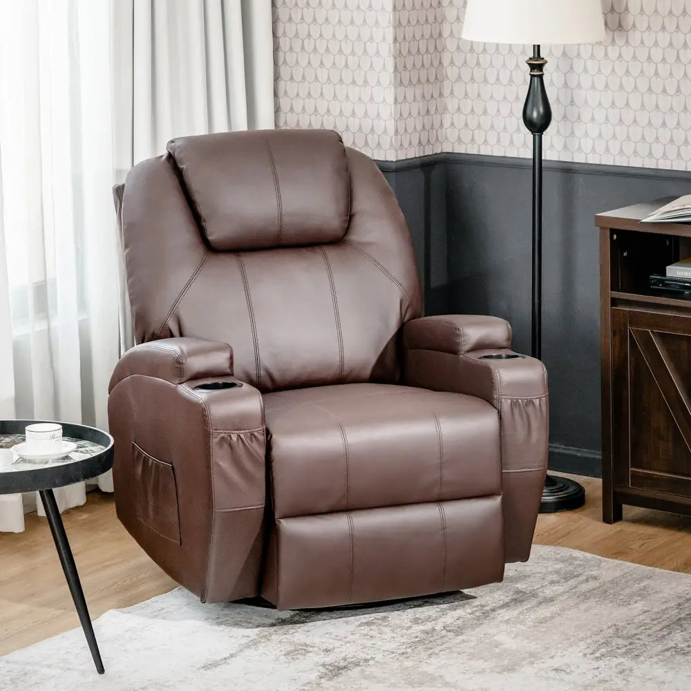 360-Degree Swivel Massage Recliner Chair with Remote Control for Home-Brown - Brown - Recliners