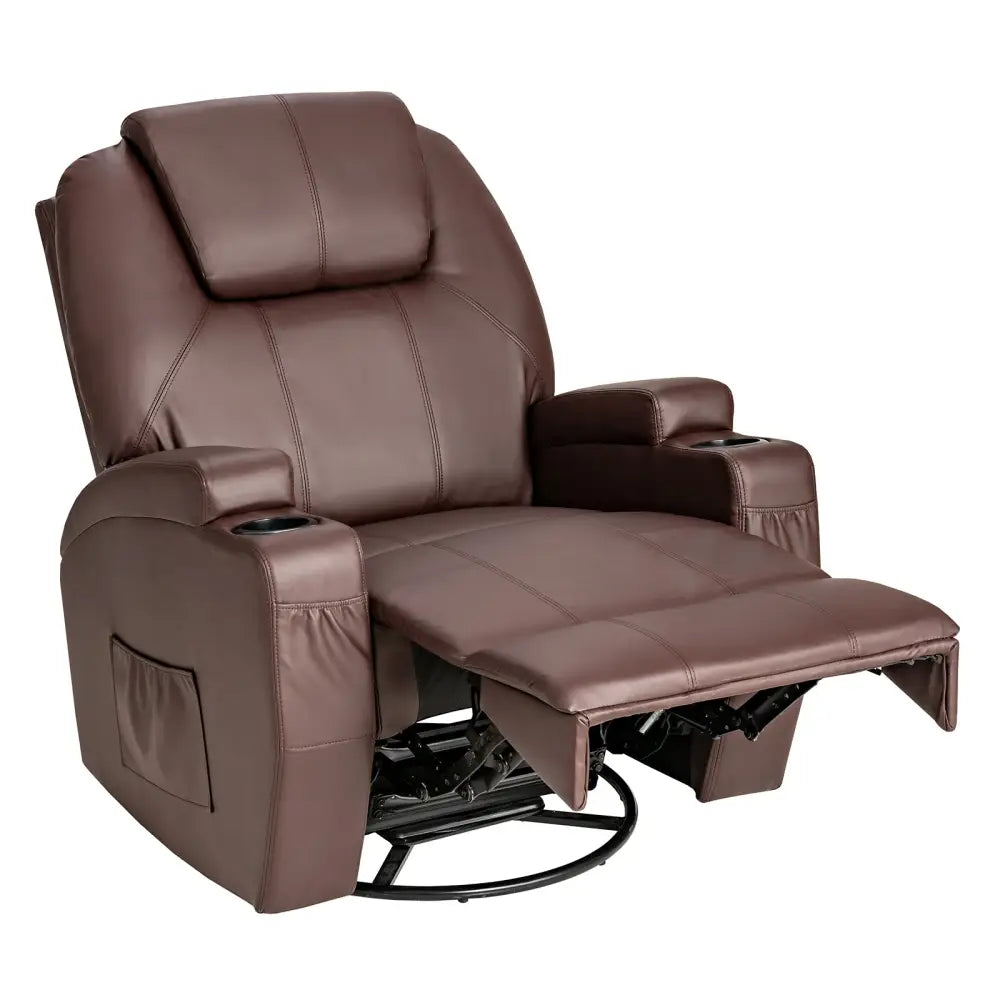 360-Degree Swivel Massage Recliner Chair with Remote Control for Home-Brown - Brown - Recliners