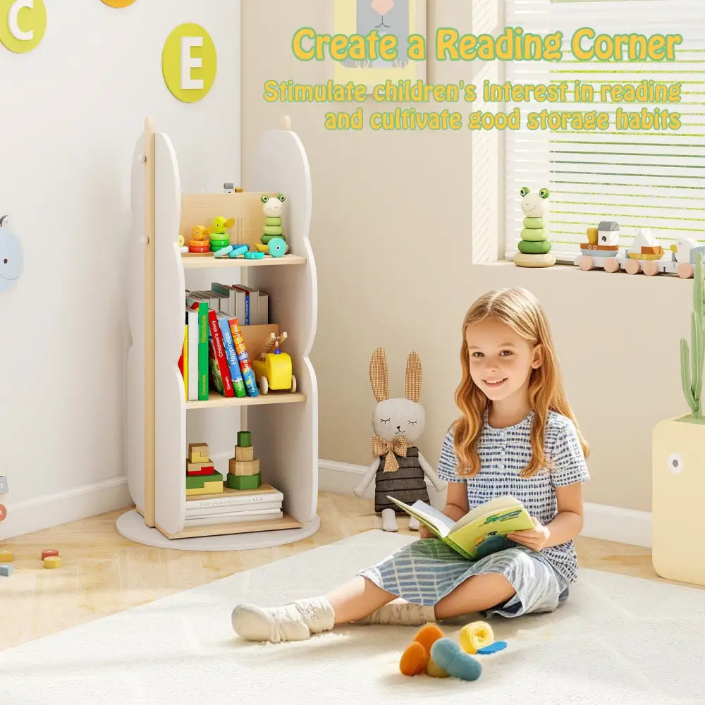 360° Kid’s Rotating Bookshelf Toy Storage Organizer with 5 Shelves-White - White - Kids Storage