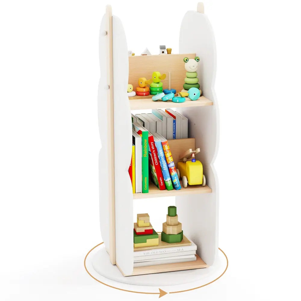 360° Kid’s Rotating Bookshelf Toy Storage Organizer with 5 Shelves-White - White - Kids Storage