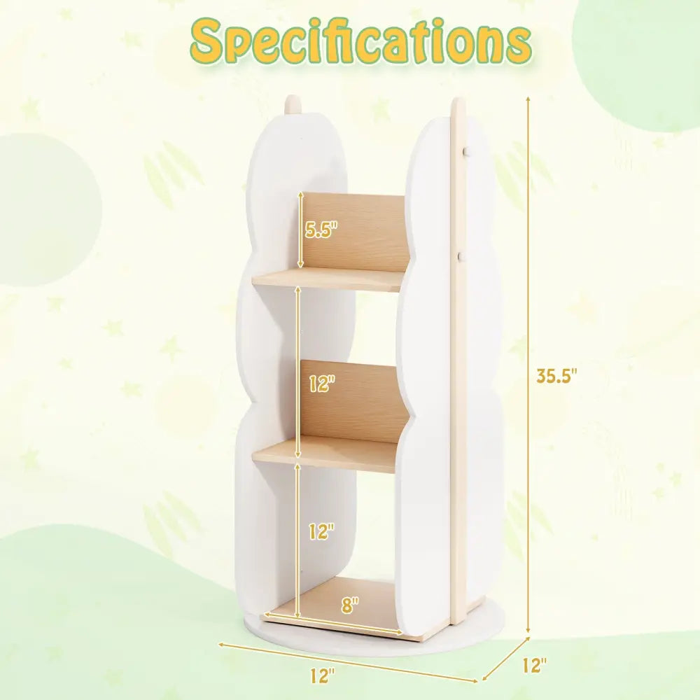 360° Kid’s Rotating Bookshelf Toy Storage Organizer with 5 Shelves-White - White - Kids Storage