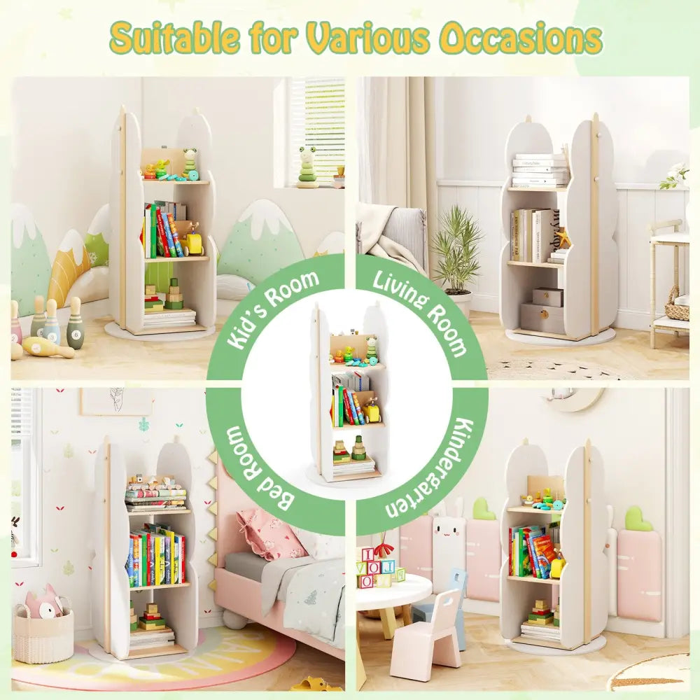 360° Kid’s Rotating Bookshelf Toy Storage Organizer with 5 Shelves-White - White - Kids Storage
