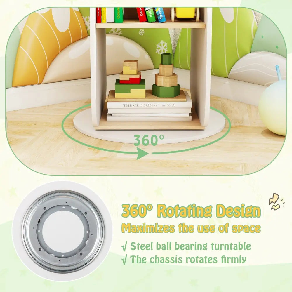 360° Kid’s Rotating Bookshelf Toy Storage Organizer with 5 Shelves-White - White - Kids Storage