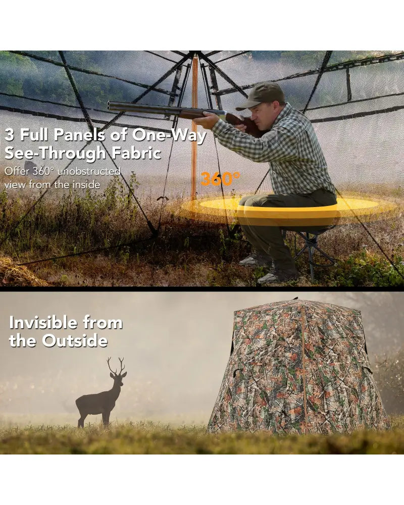 360° One Way See Through Ground Hunting Blind for Deer and Turkey Hunting - Camouflage - Tents