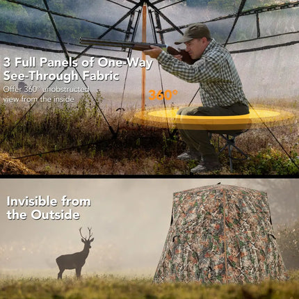 360° One Way See Through Ground Hunting Blind for Deer and Turkey Hunting - Camouflage - Tents
