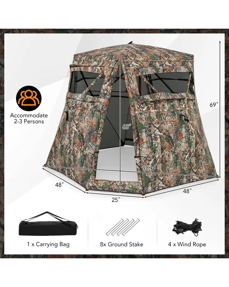 360° One Way See Through Ground Hunting Blind for Deer and Turkey Hunting - Camouflage - Tents