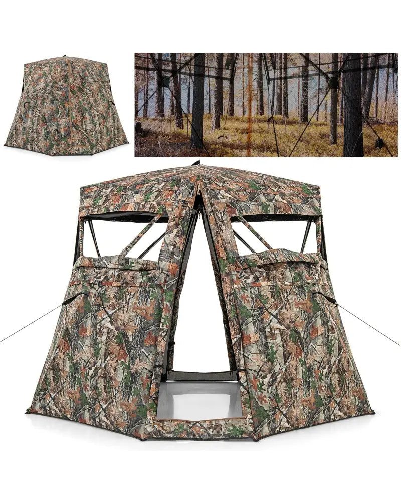360° One Way See Through Ground Hunting Blind for Deer and Turkey Hunting - Camouflage - Tents
