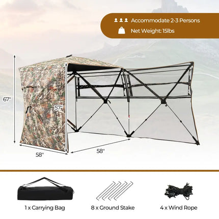 360° One Way See Through Hunting Blind Ground Blind with Portable Carrying Bag - Camouflage - Tents