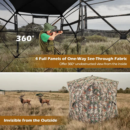 360° One Way See Through Hunting Blind Ground Blind with Portable Carrying Bag - Camouflage - Tents