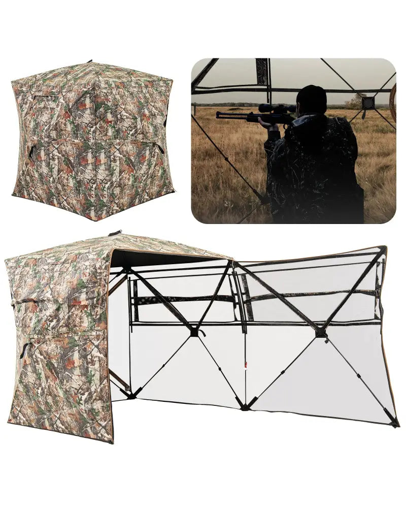 360° One Way See Through Hunting Blind Ground Blind with Portable Carrying Bag - Camouflage - Tents