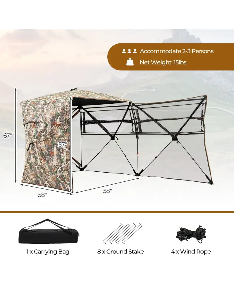 360° One Way See Through Hunting Blind Ground Blind with Portable Carrying Bag - Camouflage - Tents