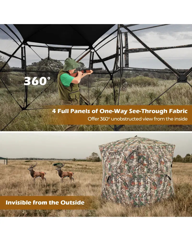 360° One Way See Through Hunting Blind Ground Blind with Portable Carrying Bag - Camouflage - Tents