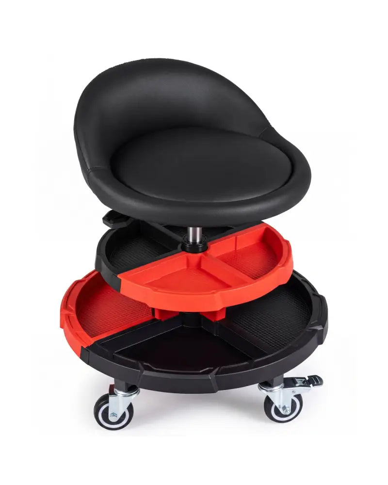 360° Rolling Mechanic Stool with 2 Tool Storage Trays-Red - Red - Garages