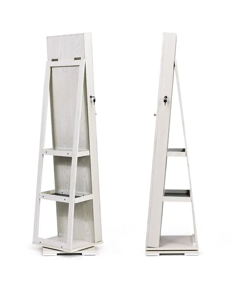 360° Rotatable 2-in-1 Lockable Jewelry Cabinet with Full-Length Mirror-White - White - Jewelry Armoires