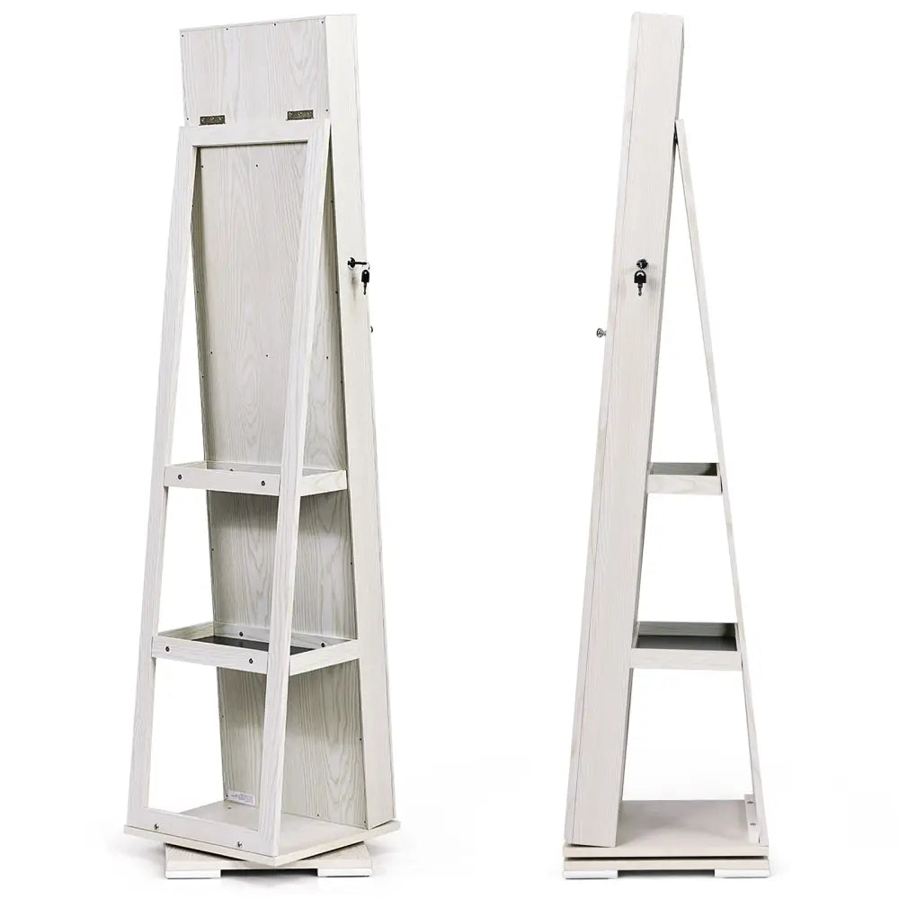 360° Rotatable 2-in-1 Lockable Jewelry Cabinet with Full-Length Mirror-White - White - Jewelry Armoires