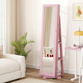 360° Rotatable 2-in-1 Lockable Jewelry Cabinet with Full-Length Mirror-Pink - Pink - Jewelry Armoires