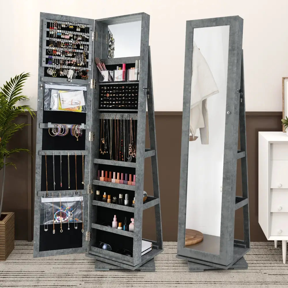 360° Rotatable 2-in-1 Lockable Jewelry Cabinet with Full-Length Mirror-Green - Green - Jewelry Armoires