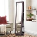 360° Rotatable 2-in-1 Lockable Jewelry Cabinet with Full-Length Mirror-Dark Brown - Dark Brown - Jewelry Armoires