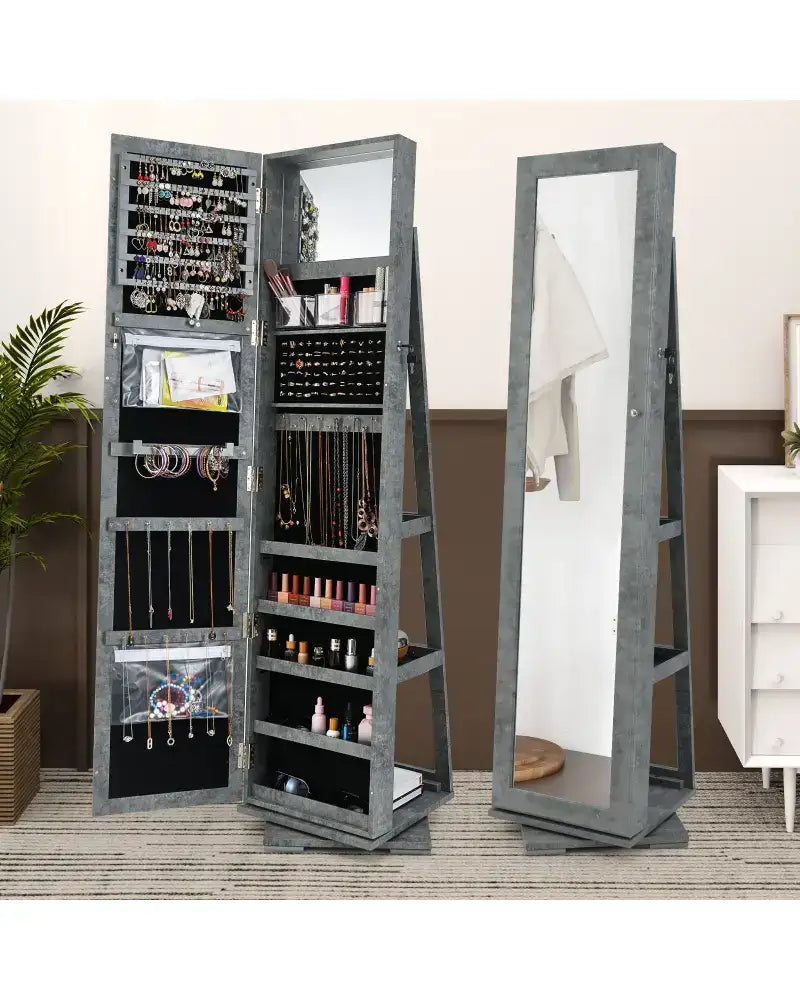 360° Rotatable 2-in-1 Lockable Jewelry Cabinet with Full-Length Mirror-Green - Green - Jewelry Armoires