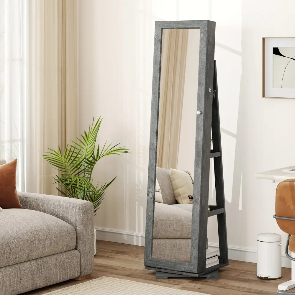 360° Rotatable 2-in-1 Lockable Jewelry Cabinet with Full-Length Mirror-Green - Green - Jewelry Armoires